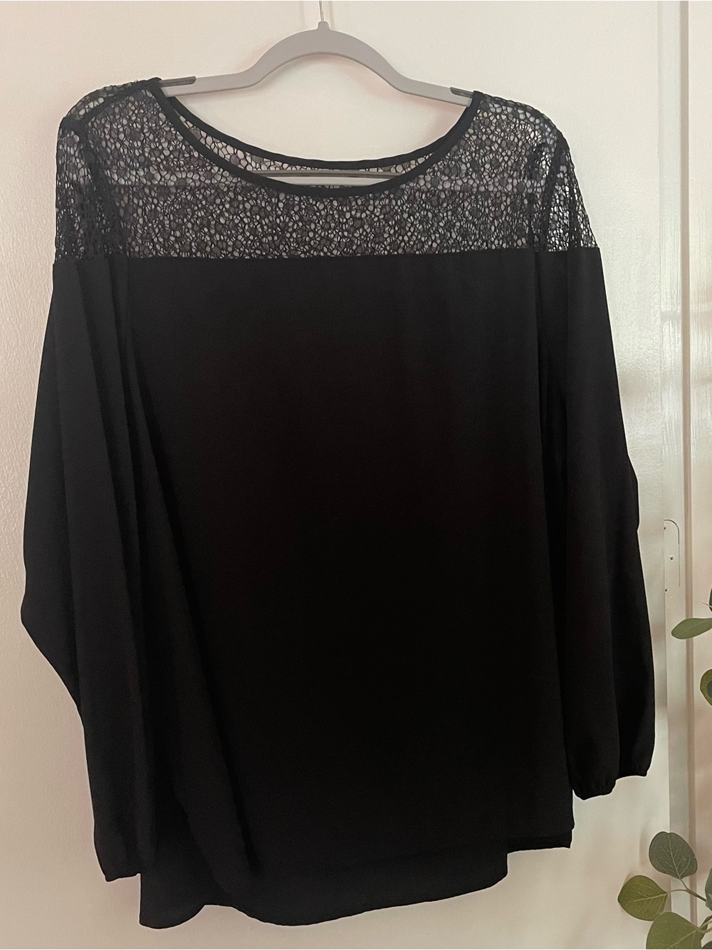 Ruff Hewn Black Lace Yoke Long Sleeve Blouse